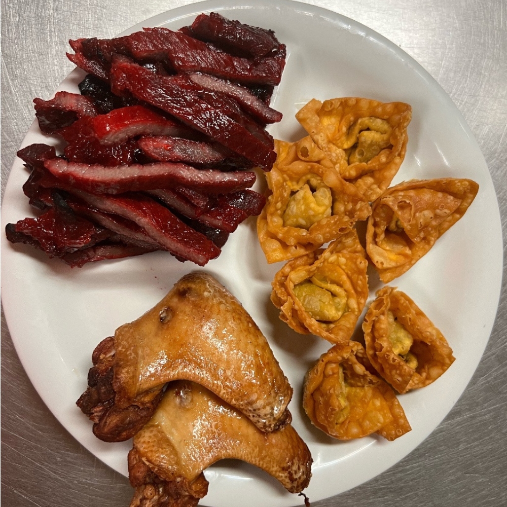 Sister's-Chinese-Restaurant-BBQ-Pork-and-Wontons-Warwick BBQ pork, fried wontons, chicken wing at Sister's Chinese Restaurant, a Chinese Restaurant in Warwick